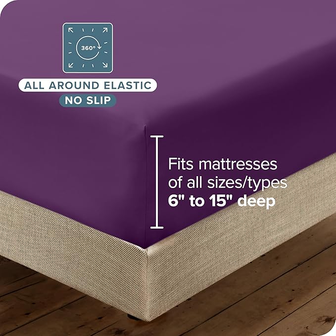 Bare Home Hotel Luxury Twin Sheet Set, Extra Soft - 4 Piece Set - Deep Pockets - Easy Fit - Cooling & Breathable - Wrinkle, Fade, Stain Resistant - Includes 2 Pillowcases (Twin, Plum)