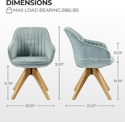 Zouron Mid Century Modern Accent Chair with Wooden Legs, Swivel Desk Chair No Wheels, Upholstered Side Armchair Vanity Chair for Small Space Home Office Living Room Bedroom, Light Blue