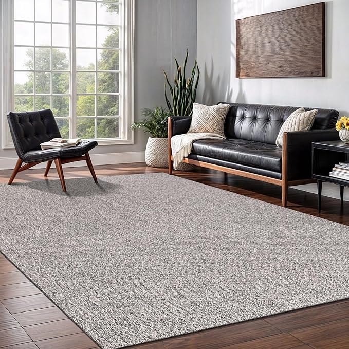 Easy Jute Rug 6x9 Indoor Outdoor Natural Rugs Solid Fiber Rug Woven Area Rug Boho Easy Clean Inside Carpet for Living Room Bedroom Dining Room Hallway or Outdoor Patio Porch (6 X 9 Silver)