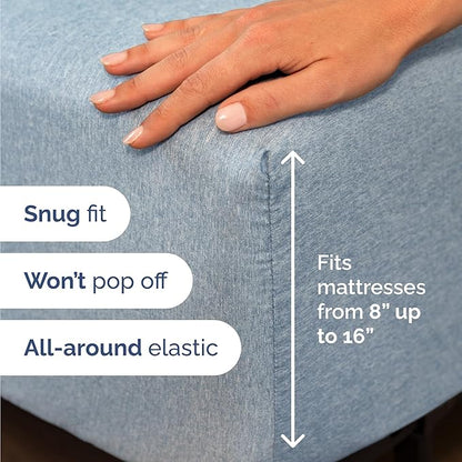 Twin 4 Piece Sheet Set - Cooling & Breathable - Hotel Luxury Bedding, Includes Fitted Sheet for Women, Men, Kids and Teens - 1 Flat, 1 Fitted Sheet, 2 Pillowcases with Deep Pockets - Heathered Blue