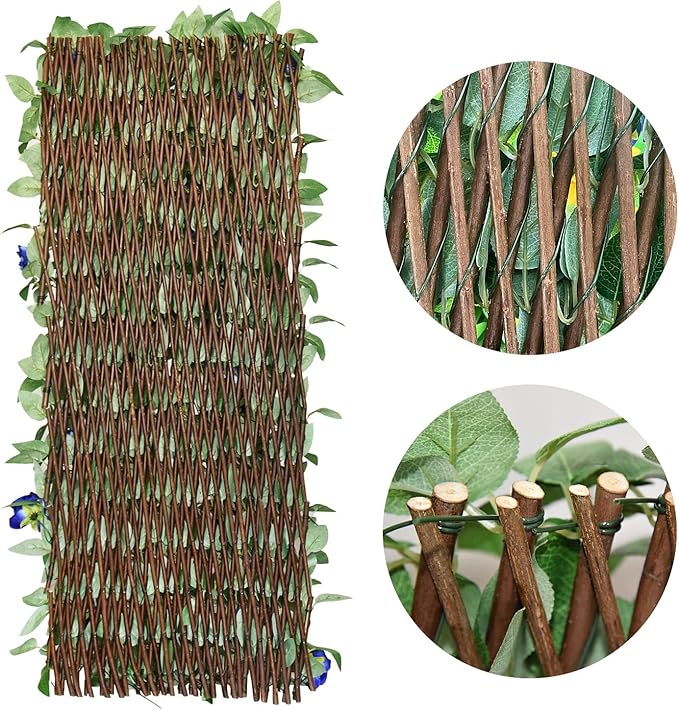Sumery Expandable Fence Privacy Screen for Balcony Patio Outdoor,Decorative Faux Ivy Fencing Panel,Artificial Hedges (Single Sided Leaves) (2, Blue Flowers)