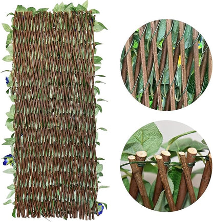 Sumery Expandable Fence Privacy Screen for Balcony Patio Outdoor,Decorative Faux Ivy Fencing Panel,Artificial Hedges (Single Sided Leaves) (4, Blue Flowers)
