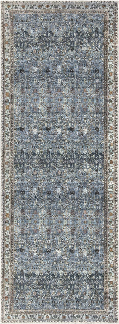 Bloom Rugs Washable Non-Slip 7 ft Runner - Blue/Beige Traditional Runner for Entryway, Hallway, Bathroom, and Kitchen - Exact Size: 2.5' x 7'