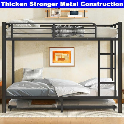 Upgraded Version Thicken Stronger Metal Heavy-Duty Full Over Full Bunk Bed with Twin Size Trundle, Bunk Bed for Adults with Ladders, Easy Assemble (Full/Full)