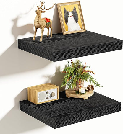 Vivelove 10.2 Inches Floating Shelves Wall Mounted, 10" Deep Wall Shelves for Bedroom, Bathroom, Living Room, Kitchen, Office, Home Decor, Modern Shelf, Set of 2, Black, 10.2x10.2x1.5