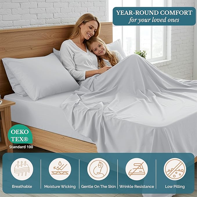 Casa Platino Queen Bed Sheet Set, Brushed Microfiber Bedding with 15” Deep Pocket Fitted Sheet, Pre-Washed & Fade Resistant, Soft Texture, Lightweight Queen Sheet Set for Everyday Use – Silver