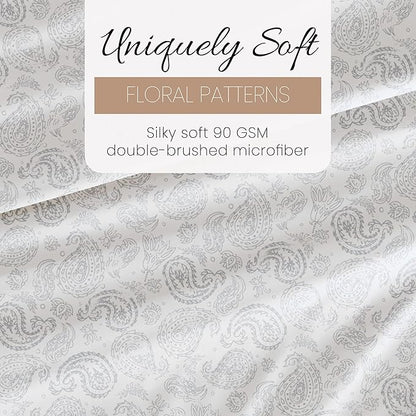 Linen Market Double-Brushed Patterned Microfiber Twin Sheet Set 3 Piece – Oeko-TEX Certified Ultra Soft & Wrinkle-Free - 16" Deep Pocket Sheets - Easy Care Twin Size - Coarse Paisley Light Gray