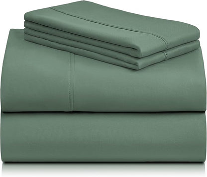 LuxClub 4 PC California King Sheet Set, Deep Pockets Wrinkle Free Cooling Bed Sheets Hotel Bedding for Women, Men, Includes 1 Fitted Sheet, 1 Flat Sheet and 2 Pillowcases-Tree Moss Green