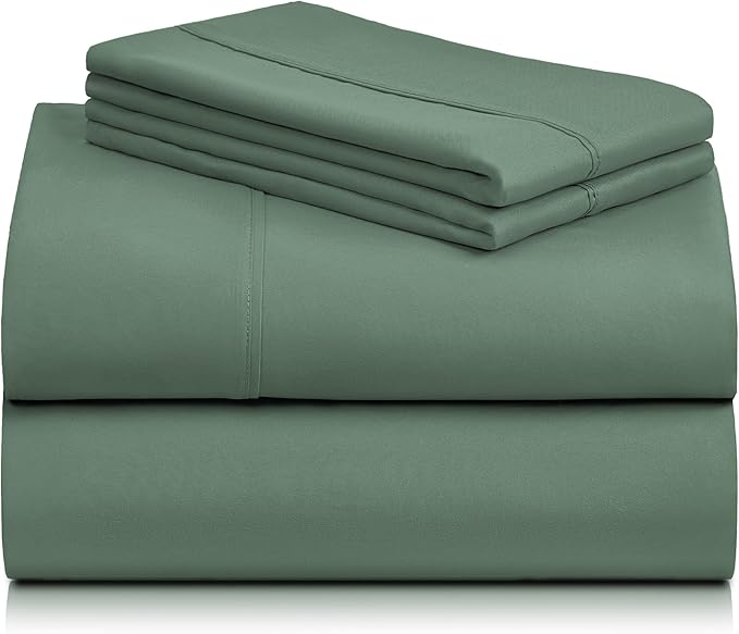 LuxClub 4 PC Full Sheet Set, Deep Pockets Wrinkle Free Cooling Bed Sheets Hotel Bedding for Women, Men, Kids & Teens, Includes 1 Fitted Sheet, 1 Flat Sheet and 2 Pillowcases-Soft Tree Moss Green