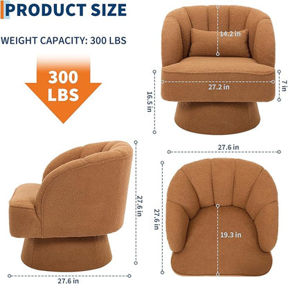 GarveeHome Modern Swivel Barrel Accent Chair, 360° Teddy Fabric Upholstered Armchair with Striped Backrest & Plush Padding, Comfy Round Lounge Chair for Living Room, Bedroom, Reading Nook, Brown 2 PCS