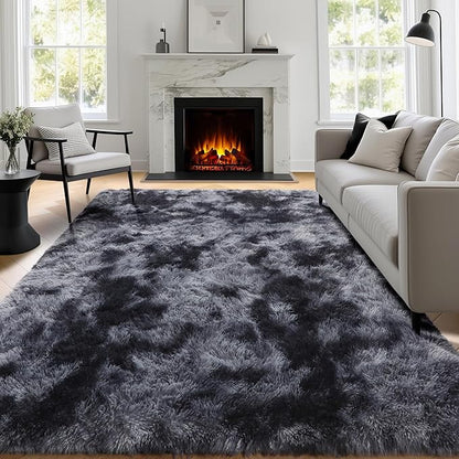 PAGISOFE Abstract Shaggy Area Rug 6x9 Feet,Plush Fluffy Rugs for Living Room,Tie-Dyed Grey Soft Rug for Bedroom,Furry Rugs for Girls Boys Kids Room,Extra Large Fuzzy Rug, Shag Carpets for Room Decor