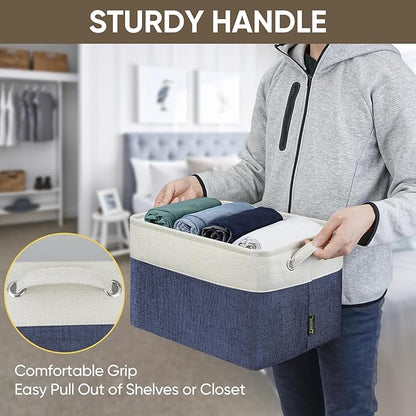 BALEINE 4 Pack Fabric Storage Bins for Shelves, Linen Storage Baskets for Organizing, Decorative Closet Bins for Clothes, Home (Navy Blue, 15"x11"x9.5")