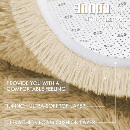 OLANLY Cream Round Rugs for Bedroom - Machine Washable, 7 ft Circle Area Rugs for Living Room, Soft and Fluffy Shaggy Carpet for Teen Girl and Boys, Nursery Rooms, Dorms, Home Decor Aesthetic