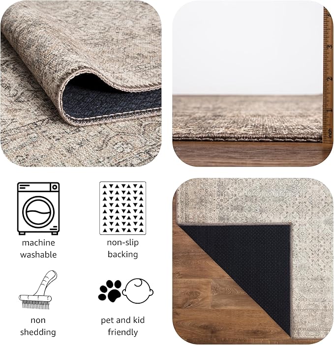 Keen Home Design 2x12 Rug - Machine Washable Runner Rug with Non-Slip Backing, Ideal for Hallway, Entryway, Kitchen, Laundry Room - Vintage, Easy Clean, Durable, Low Pile - (2'6" x 12')