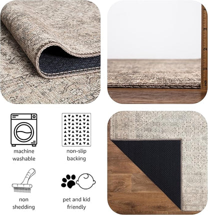 Keen Home Design 2x12 Rug - Machine Washable Runner Rug with Non-Slip Backing, Ideal for Hallway, Entryway, Kitchen, Laundry Room - Vintage, Easy Clean, Durable, Low Pile - (2'6" x 12')