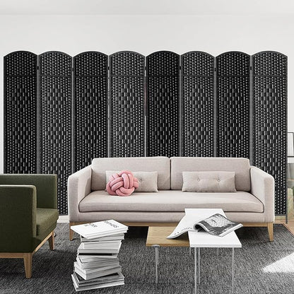 FDW Room Divider 8 Panel Folding Privacy Divider 6 Ft Indoor Wall Divider Portable Partition Wood Screen, Coal Black