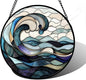 Stained Glass Window Hanging, Ocean Waves Sun Catchers Diamond Glass Panel Hangings Abstract Suncatcher Decor for Birthday for Women, Men, Wife, Aunt, and Mom 6.3 in