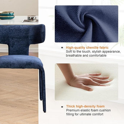 Kidol & Shellder Dining Chairs Set of 6,Modern Upholstered Fabric Dining Room Chairs with Curved Barrel Back,Armless Kitchen Chairs with Metal Legs and Padded Seat for Living Room and Bedroom Blue