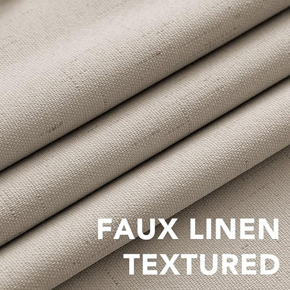 H.VERSAILTEX Linen Curtains 100% Blackout Curtains for Bedroom 90 inch Long Full Light Blocking Nature Linen Blended Window Curtains for Living Room Nickel Grommet (2 Panels, Cobblestone)