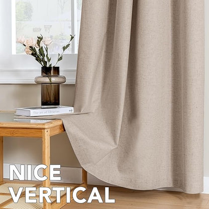 H.VERSAILTEX Linen Curtains 100% Blackout Curtains for Bedroom 54 inch Long Full Light Blocking Nature Linen Blended Window Curtains for Living Room Nickel Grommet (2 Panels, Heathered Sand)