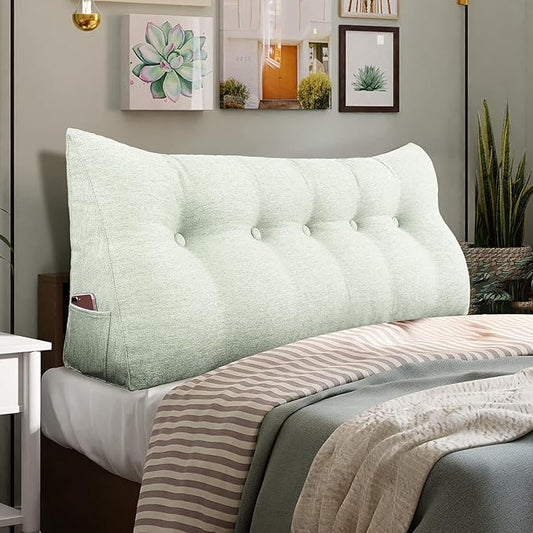 homecozy Wedge Headboard Pillow Dorm Room Reading Pillow Back Support for Sitting Up in Bed Bolster Lumbar Cushion Body Positioning Bedrest Cotton Linen 59in Grey-Beige Queen