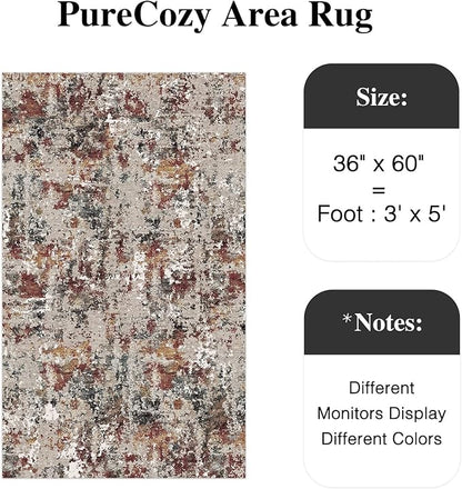 Modern Area Rug 3x5 Machine Washable Entryway Entrance Carpet Red Brown Multi Kitchen Mat Non Slip Indoor Accent Neutral Abstract Distressed Throw Rug for Dining Living Room Office Bedroom