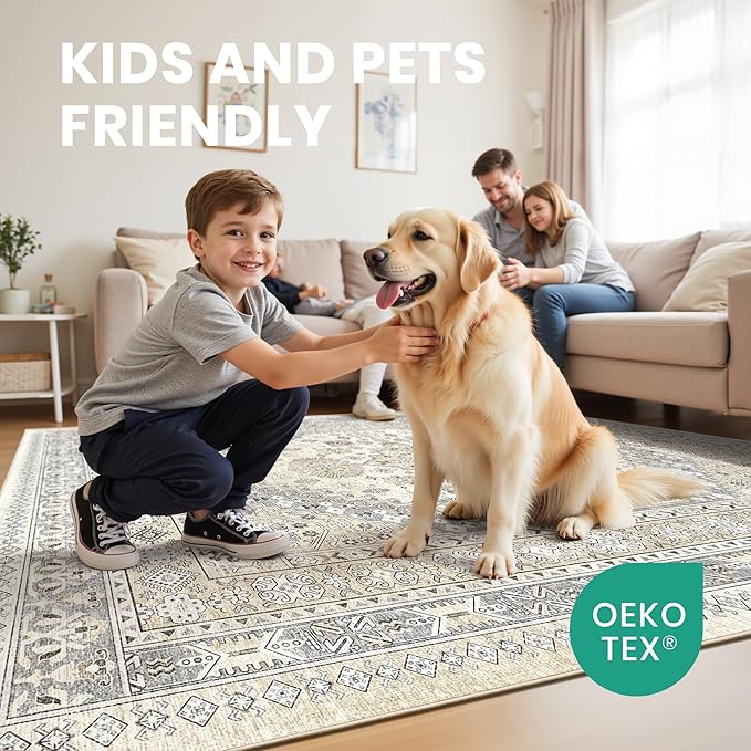 zesthome 10x14 Area Rugs,Stain Resistant Washable Rug,Ultra-Thin Rugs for Living Room,Bedroom,Non-Slip Backing Home Decor Large Area Rug (Beige,10'x14')