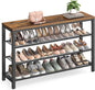 VASAGLE 4 Tier Shoe Rack, Shoe Organizer for Closet, Entryway, 16-20 Pairs of Shoes, Large Shoe Rack Organizer with 3 Metal Mesh Shelves, 11.8 x 39.4 x 28.3 Inches, Rustic Brown and Black ULBS14BX