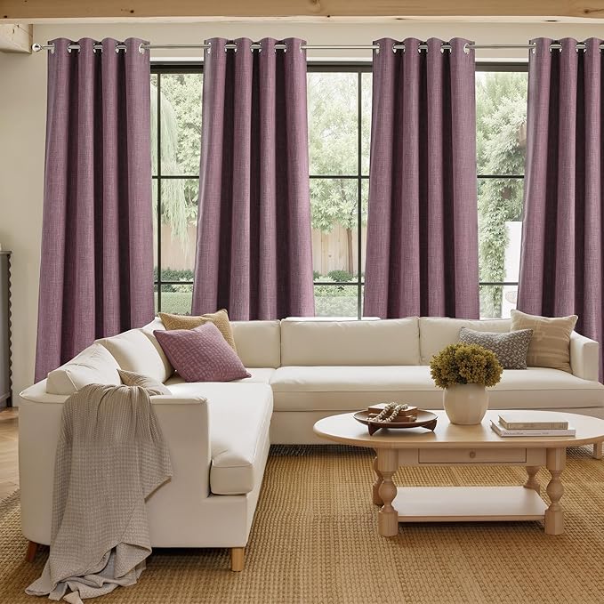 NICETOWN Faux Linen Greyish Purple Blackout Curtains 84 inches Long for Living Room - Privacy Panels for Bedroom, Modern Farmhouse Style Easy Care Grommet Top, 2 Panels, W52 by L84
