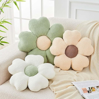 Kcvvcr Flower Throw Pillow, Cute Flower Shaped Pillow Decorative Throw Pillow for Bed Couch, Soft Daisy Pillows Floor Seating Cushion Cushions (19.6 Inch Ivory+Brown)