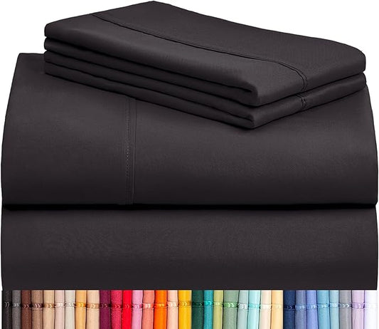 LuxClub 3 PC Twin XL Sheet Set, Deep Pockets Wrinkle Free Cooling Bed Sheets Hotel Bedding for Women, Men, Kids & Teens, Includes 1 Fitted Sheet, 1 Flat Sheet and 1 Pillowcase-Silky Soft Black