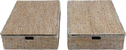 happimess BSK2015D-SET2 Holden 30" Classic Costal Hand-Woven Hyacinth Wicker Under Bed Storage Basket with for Storage and Decoration in Bathroom, Bedroom, Closet, Entryway, White Wash (Set of 2)