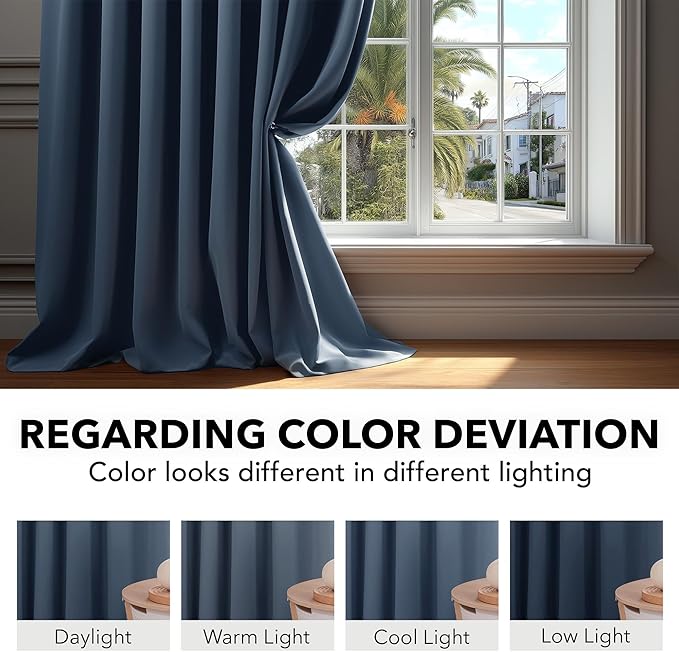 Deconovo Blackout Curtains, Thermal Insulated, W70 x L108 2 Panels, Back Tab, Machine Washable, Room-Darkening Drapes for Bedroom/Living Room Stone Blue