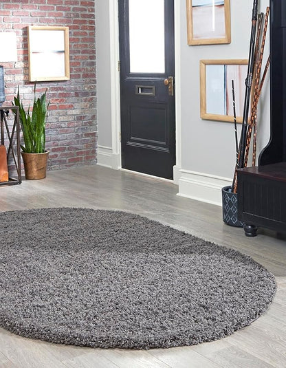 Unique Loom Solid Shag Collection Area Rug (4' 1" x 6' 1" Oval, Graphite Gray)