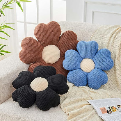 Kcvvcr Flower Throw Pillow, Cute Flower Shaped Pillow Decorative Throw Pillow for Bed Couch, Soft Daisy Pillows Floor Seating Cushion Cushions (19.6 Inch Black)