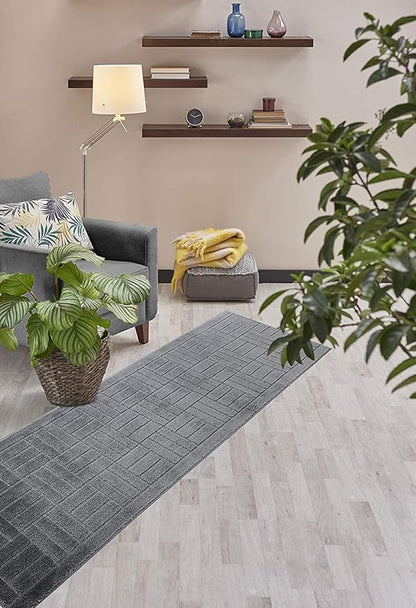 Custom Length Hallway Runner Rug,Slip Resistant,Bricks Anthracite, 26 Inch X 21 feet, Sold and Priced Per Foot