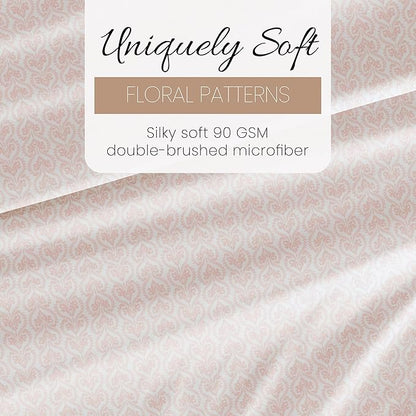 Linen Market Patterned Microfiber Full Sheet Set 4 Piece – Oeko-TEX Certified Ultra Soft & Wrinkle-Free - 16" Deep Pocket Sheets - Easy Care Full Size - Classic in Pink