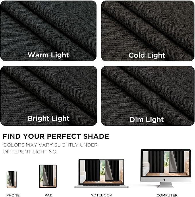 Joydeco Blackout Curtains for Bedroom - 100% Light Blocking 2 Panels Set Black Drapes 42" W x 72" L, Thermal Insulated Room Darkening Curtains, Linen Textured for Living Room, Rod Pocket & Back Tabs