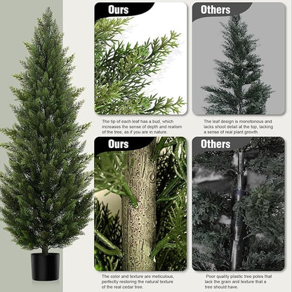 Outdoor Artificial Cedar Topiary Tree, Faux Evergreen Shrubs for Front Porch Decor, Lifelike Fake Bushes Plants for Home Living Room Front Door Decor (2, 6ft)