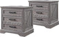 ACCOHOHO Farmhouse Nightstands Set of 2, 22 Inch Wide End Table with Charging Station & 3 Large Drawers, Rustic Wood Small Dresser Chest of Drawers for Bedroom, Living Room, Grey