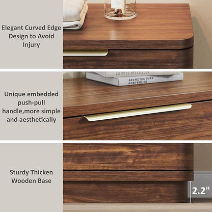 6 Drawer Dresser for Bedroom, 54" Wide Modern Chest of Drawers with Metal Handle, Curved Profile Design, Wooden Walnut Dresser Closet Clothes Storage TV Stand for Living Room, Hallway
