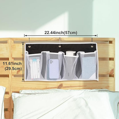 Bed Hanging Shoe Organizers with 3pcs Hooks, 4 Mesh Pocket Bedside Hanging Shoes Holder, Behind Door Storage Pockets for RV Dorm Entryway Bedroom Closet
