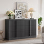 Fluted Dresser for Bedroom, 47" Wide 6 Drawer Dresser, Modern Chest of Drawers with Solid Wood Handle, Curved Profile Design, Wood Dressers Storage Organizer, Living Room, Hallway, Black