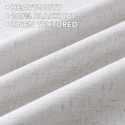 H.VERSAILTEX Linen Curtains 100% Blackout Curtains for Bedroom 84 inch Long Full Light Blocking Nature Linen Blended Window Curtains for Living Room Nickel Grommet (2 Panels, Heathered White)