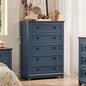 Farmhouse Chest of Drawers with Storage, 42" Tall Dresser for Bedroom, 5 Drawer Navy Blue Dresser with Metal Handle, Organizer Closet for Living Room, Hallway, Entryway