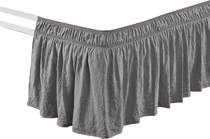 Lush Decor Ruched Ruffle Elastic Easy Wrap Around Bed Skirt Single Queen/King/Cal King Dark Gray - Queen Bed Skirt - Dust Ruffle - Gray Bedskirts