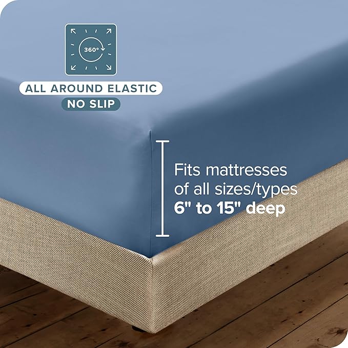 Bare Home Hotel Luxury Full XL Sheet Set, Extra Soft, 6 Piece Set, Deep Pockets, Easy Fit, Cooling & Breathable, Wrinkle, Fade, Stain Resistant, Includes 4 Pillowcases (Full XL, Coronet Blue)