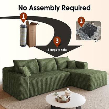 96" Sectional Couches for Living Room Modern Modular Sofa with L-Shape Couchs Upholstered Boneless Couch Deep Seat Sectional Couch with Chaise (Green, 96" Right Facing Chaise+2Seaters)