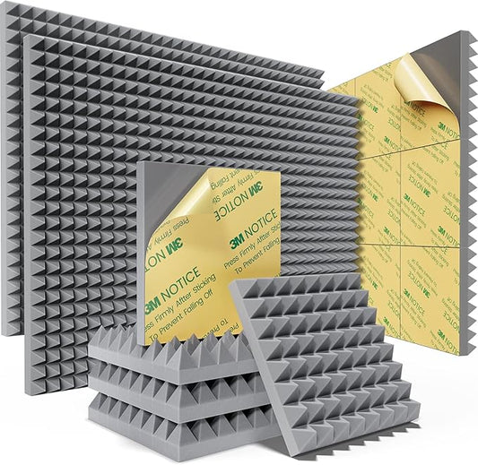 Sonicism Soundproof Wall Panels Self-Adhesive Pyramid 36 Pack,2" X 12" X 12" Acoustic Panels High Density Sound Proof Foam Panels for walls Fast Expand,Sound Absorption & Decoration(Gray)
