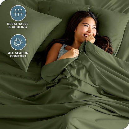 Bare Home Hotel Luxury Queen Sheet Set, Extra Soft - 6 Piece Set - Deep Pockets - Easy Fit - Cooling & Breathable - Wrinkle, Fade, Stain Resistant - Includes 4 Pillowcases (Queen, Cypress)